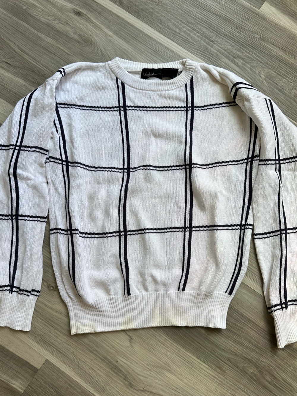 Vintage White & Navy Windowpane Crewneck Sweater